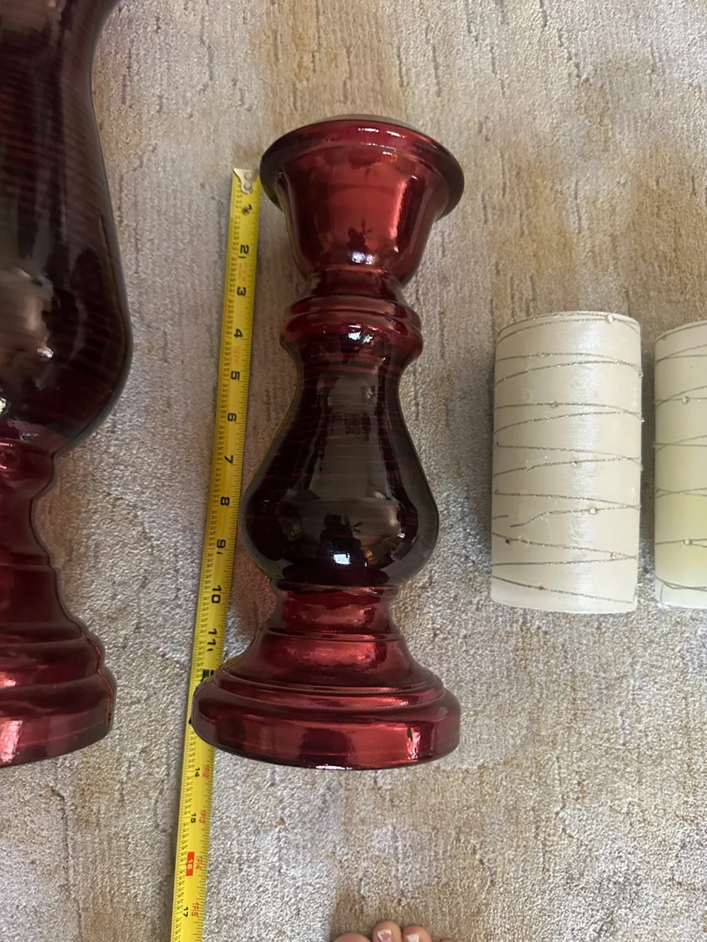 Red Decorative Glass Candle Holders with White Candles